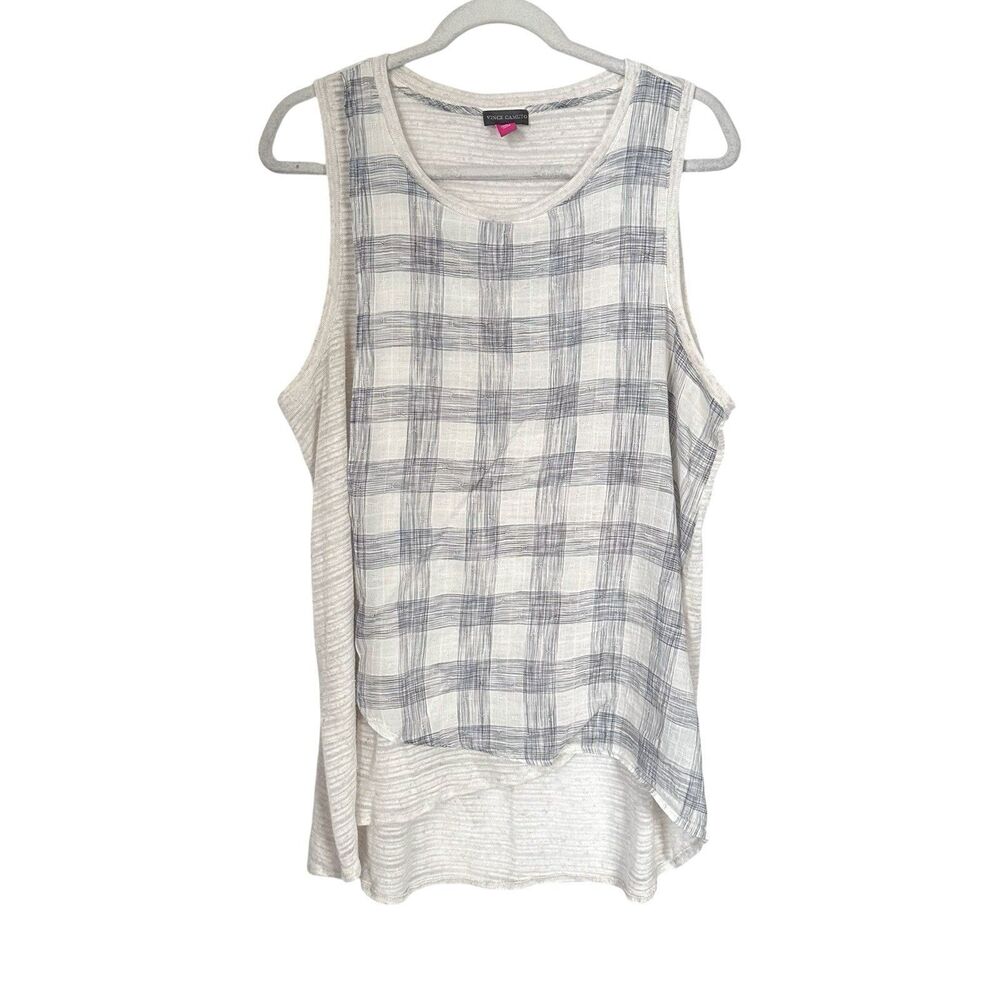Vince Camuto Womens XL Contrast Stripe Plaid Overlay Tank Top Sleeveless Blouse
